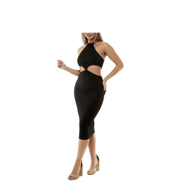 Almost Famous Dresses & Skirts - Almost Famous Black Ribbed Cut Out Halter Midi Dress Bodycon Womens Large NWT
